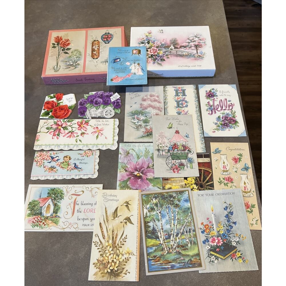 MCM Lot of 17 Assorted Cards Hallmark Quaint Shop Coronation Gibson Boxes As Is